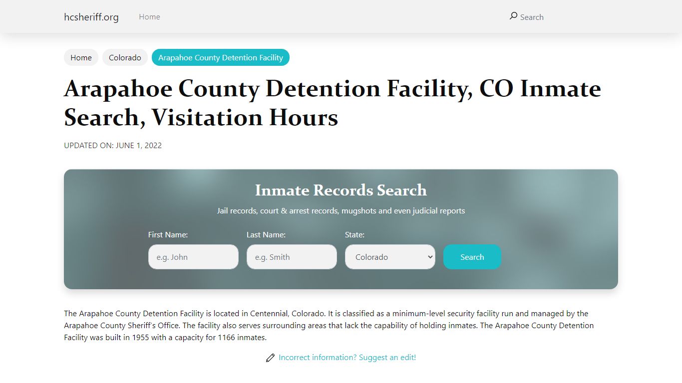 Arapahoe County Detention Facility, CO Inmate Search ...